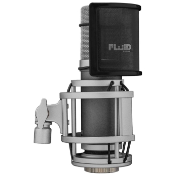 Fluid Studiomikrofon "Axis" mit goldbedampfter 34mm Kapsel, Spinne, Popfilter, Kabel und Koffer