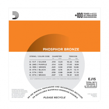 Preview: D`Addario EJ15 - Phosphor Bronze Round Wound - Extra Light .010 - .047