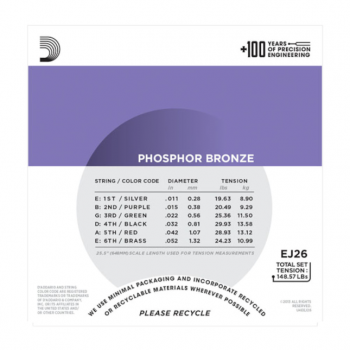 Preview: D`Addario EJ26 - Phosphor Bronze Round Wound - Custom Light .011 - .052