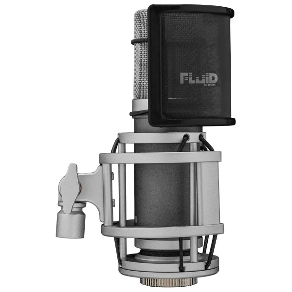 Fluid Studiomikrofon "Axis" mit goldbedampfter 34mm Kapsel, Spinne, Popfilter, Kabel und Koffer