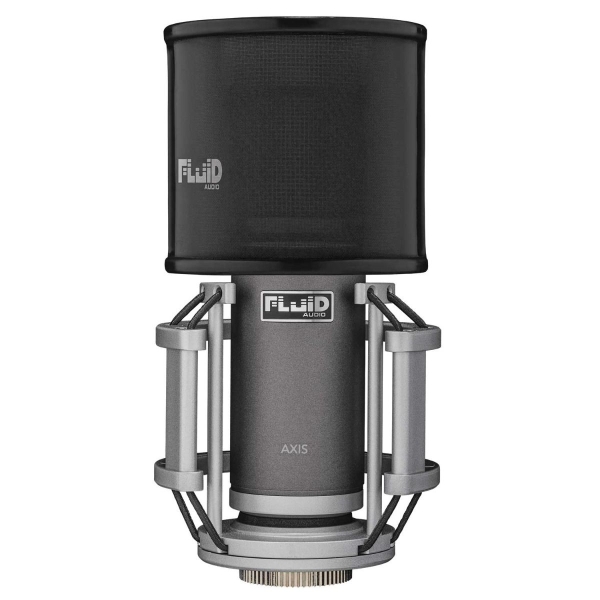 Fluid Studiomikrofon "Axis" mit goldbedampfter 34mm Kapsel, Spinne, Popfilter, Kabel und Koffer