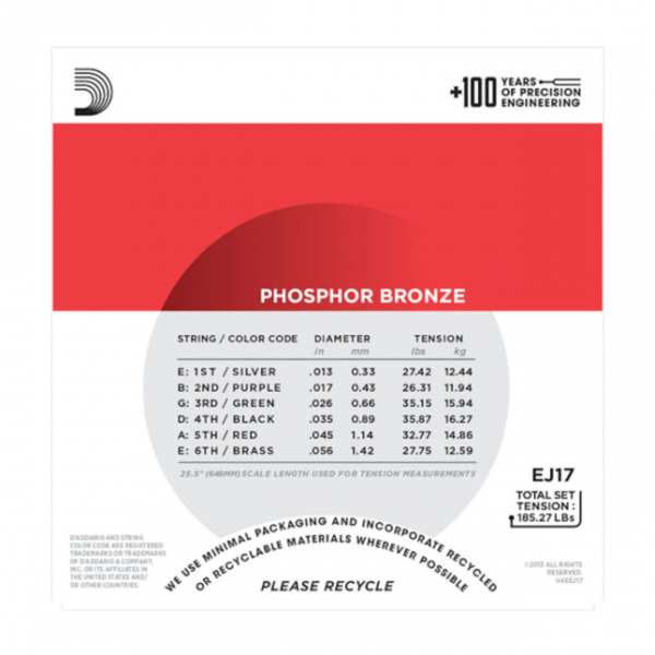 D`Addario EJ17 - Phosphor Bronze Round Wound - Medium .013 - .056