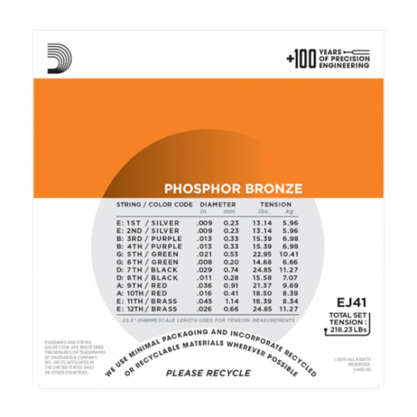 D`Addario EJ41 12-String Phosphor Bronze - Extra Light - 9-45