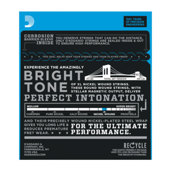 D`Addario EXL140 Nickel Wound, Light Top/Heavy Bottom, 10-52