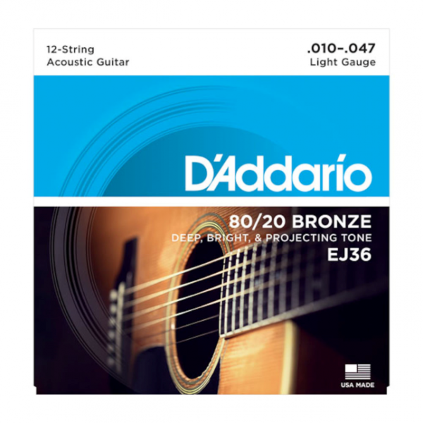 D`Addario EJ36 80/20 12-String Bronze Acoustic Guitar Strings - Light - 10-47