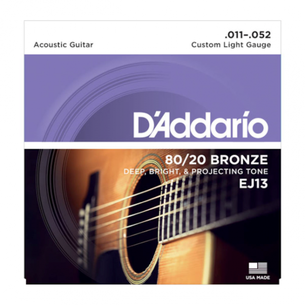 D`Addario EJ13 80/20 Bronze Acoustic Guitar Strings - Custom Light - 11-52
